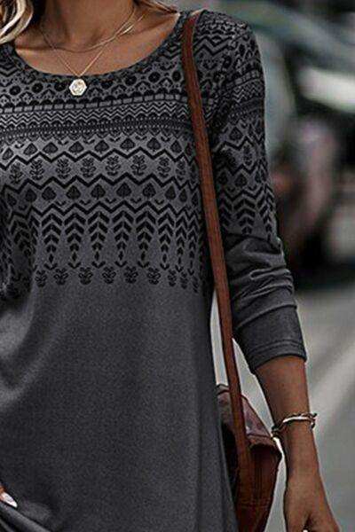 Printed Round Neck Long Sleeve T-Shirt - Trendsi - Flyclothing LLC