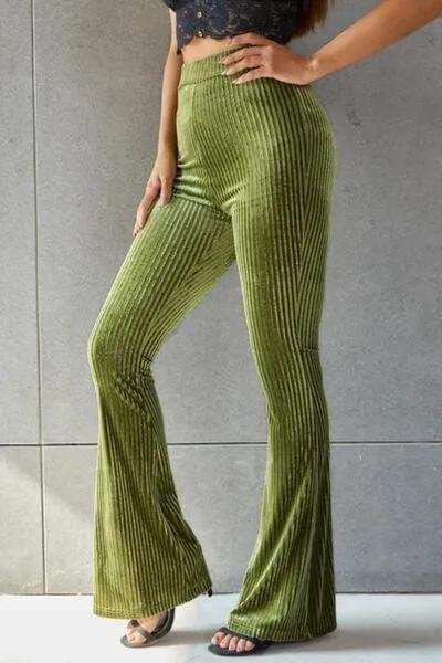 Ribbed High Waist Flare Pants - Trendsi - Flyclothing LLC