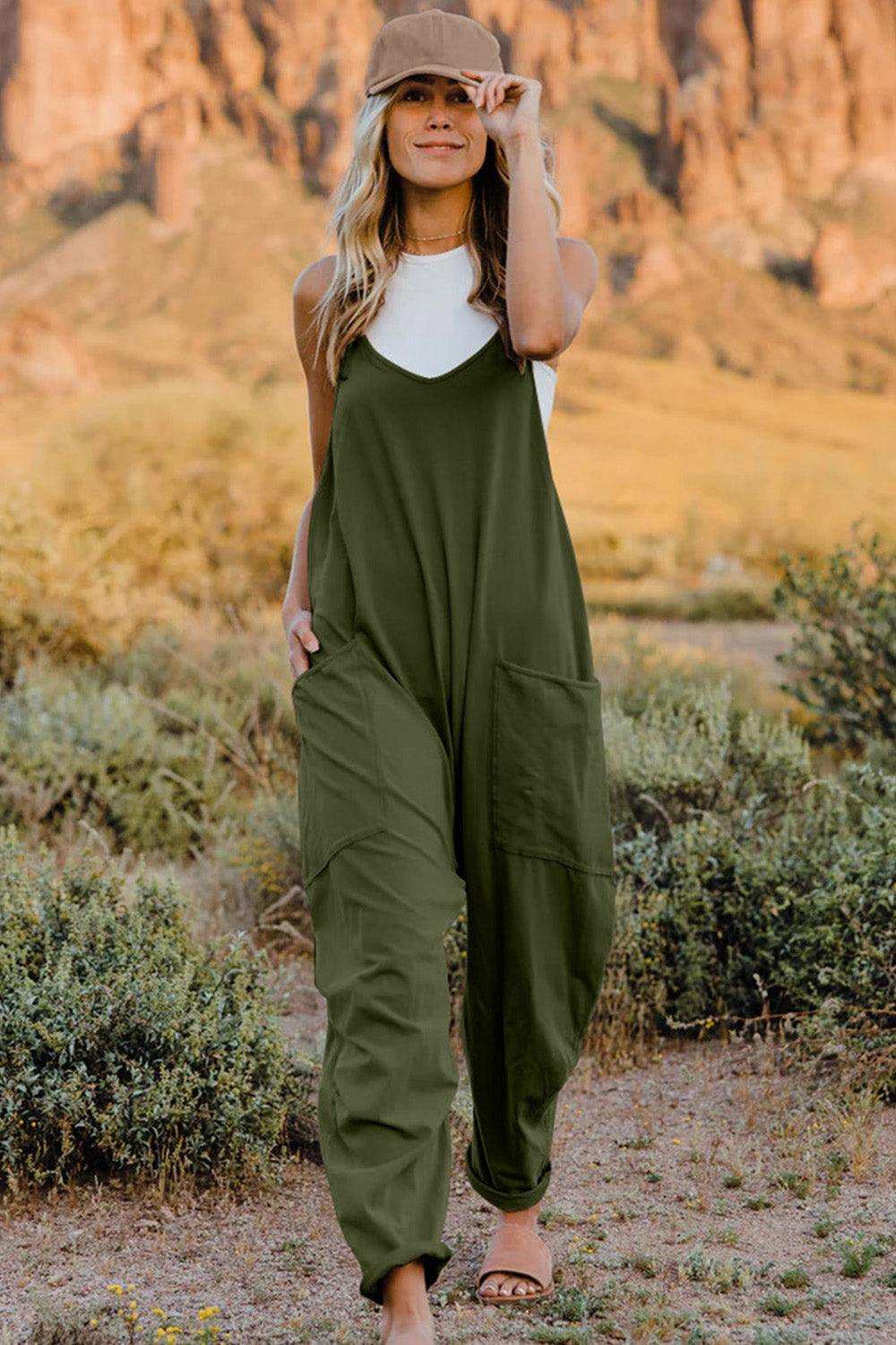 Double Take V-Neck Sleeveless Jumpsuit with Pocket - Trendsi - Flyclothing LLC
