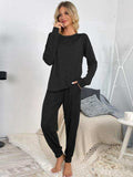 Round Neck Top and Drawstring Pants Lounge Set - Trendsi - Flyclothing LLC