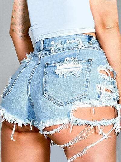 Distressed Raw Hem Denim Shorts with Pockets - Trendsi - Flyclothing LLC