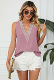 Contrast Trim Plunge Sleeveless Blouse - Trendsi - Flyclothing LLC