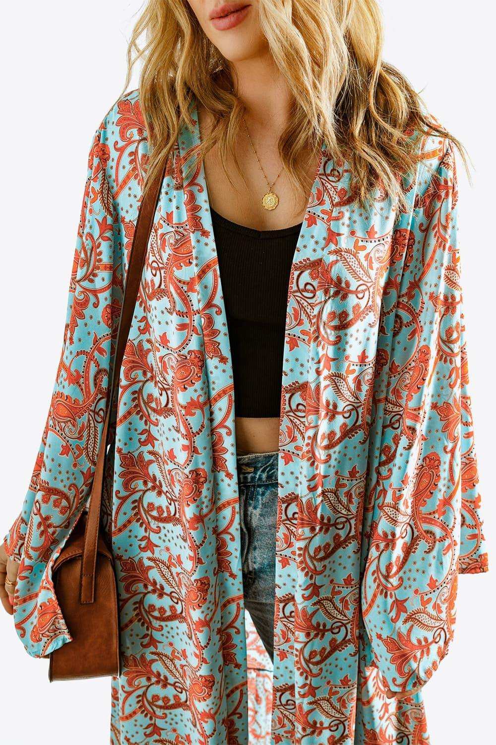 Printed Open Front Duster Cardigan - Trendsi - Flyclothing LLC