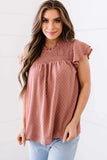 Polka Dot Smocked Flutter Sleeve Blouse - Trendsi - Flyclothing LLC