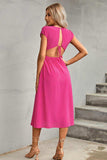 Tie Back Cutout Round Neck Split Dress - Trendsi - Flyclothing LLC