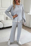 Contrast Trim Round Neck Top and Pants Set - Trendsi - Flyclothing LLC