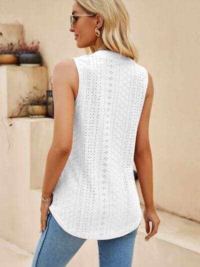 Eyelet Notched Tank - Trendsi - Flyclothing LLC