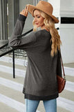 Slit V-Neck Long Sleeve T-Shirt - Trendsi - Flyclothing LLC