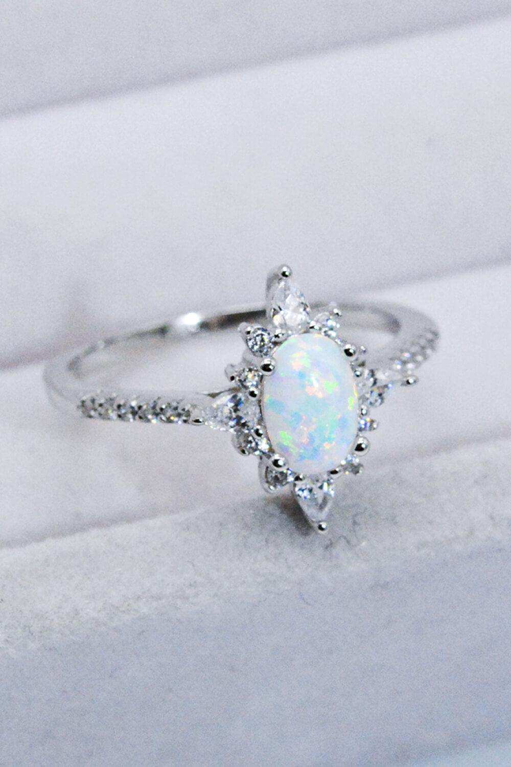 Platinum-Plated Opal and Zircon Ring - Trendsi - Flyclothing LLC