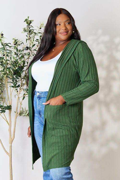 Basic Bae Full Size Ribbed Open Front Long Sleeve Cardigan - Trendsi - Flyclothing LLC
