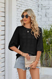 Ribbed Trim Round Neck Knit Top - Trendsi - Flyclothing LLC