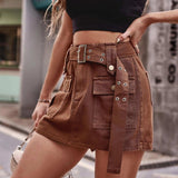 Belted Denim Shorts with Pockets - Trendsi - Flyclothing LLC