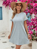 Openwork Round Neck Short Sleeve Dress - Trendsi - Flyclothing LLC