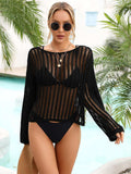 Long Sleeve Round Neck Openwork Cover-Up - Trendsi - Flyclothing LLC