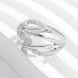 Inlaid Zircon 925 Sterling Silver Crisscross Ring - Trendsi - Flyclothing LLC