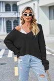 V-Neck Long Sleeve Sweater - Trendsi - Flyclothing LLC