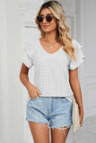 Eyelet V-Neck Short Sleeve T-Shirt - Trendsi - Flyclothing LLC