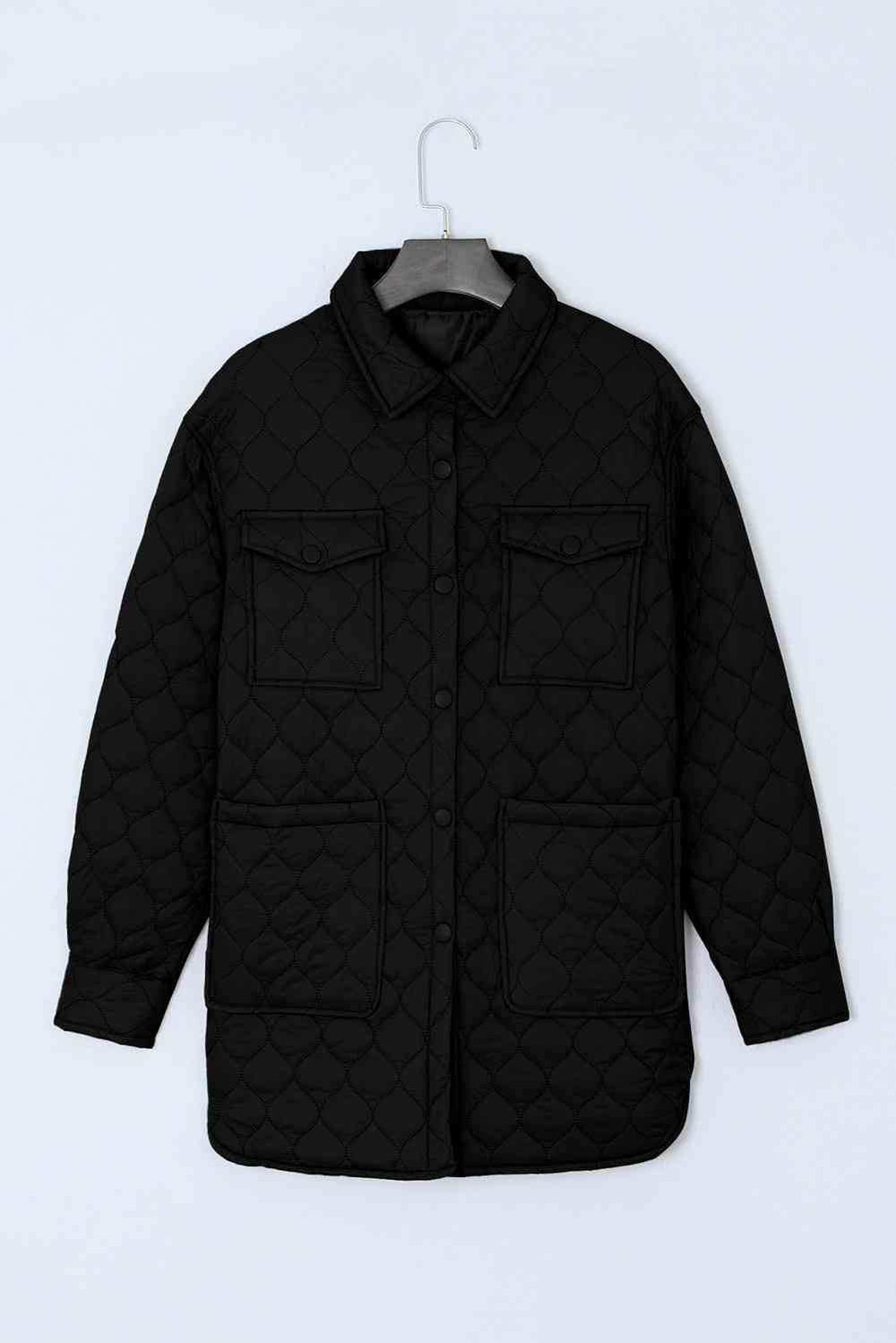 Snap Down Collared Winter Coat - Trendsi - Flyclothing LLC