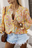 Printed Frill Flounce Sleeve Shirt - Trendsi - Flyclothing LLC