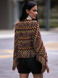 Fringe Hem Boat Neck Poncho - Trendsi - Flyclothing LLC