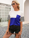 Striped Color Block Round Neck Tee - Trendsi - Flyclothing LLC