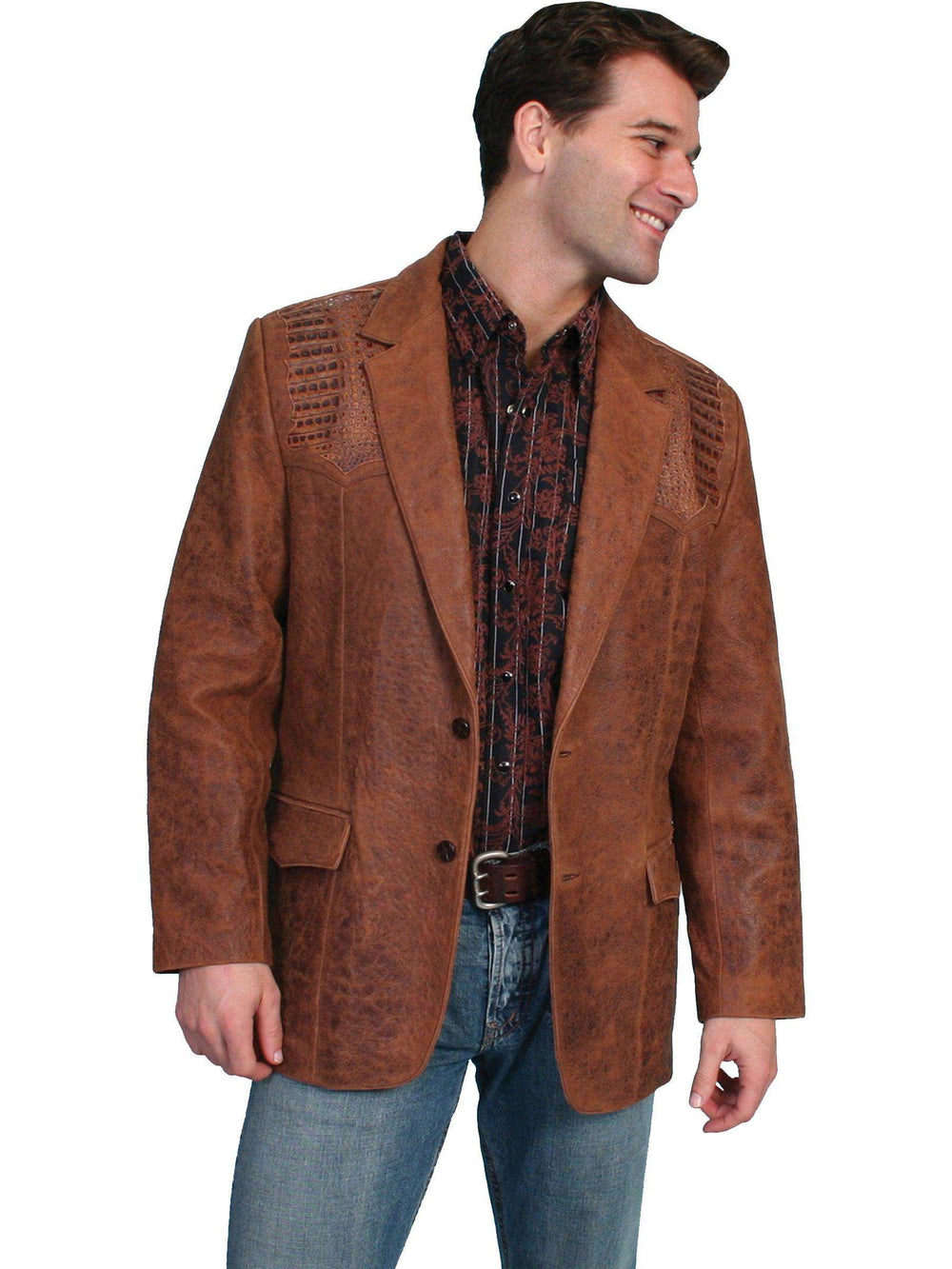 Scully BROWN CAIMAN INSET BLAZER - Scully Leather - Flyclothing LLC