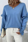 V-Neck Ruffle Trim Long Sleeve Sweater - Trendsi - Flyclothing LLC
