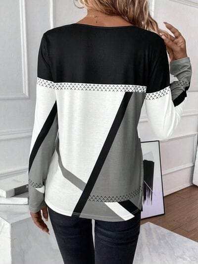 Contrast Round Neck Long Sleeve T-Shirt - Trendsi - Flyclothing LLC