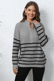 Mock Neck Long Sleeve Zip-Up Sweater - Trendsi - Flyclothing LLC