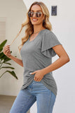 Smocked Round Neck Flutter Sleeve T-Shirt - Trendsi - Flyclothing LLC
