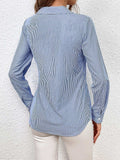 Bow Tie Waist Johnny Collar Neck Striped Blouse - Trendsi - Flyclothing LLC