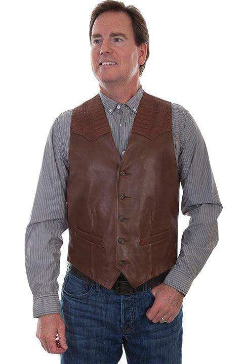 Scully TOBACCO CAIMAN INSET VEST - Scully Leather - Flyclothing LLC