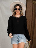 Openwork Round Neck Raglan Sleeve Sweater - Trendsi - Flyclothing LLC
