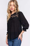 ACTIVE BASIC Crochet Lace Panel Flounce Sleeve Blouse - Trendsi - Flyclothing LLC