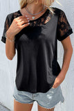 Spliced Lace Round Neck Short Sleeve Top - Trendsi - Flyclothing LLC