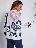 Flower Pattern Round Neck Long Sleeve Sweater - Trendsi - Flyclothing LLC