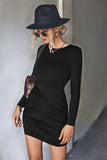 Twist Front Ruched Long Sleeve Mini Dress - Trendsi - Flyclothing LLC