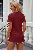 Eyelet Slit Round Neck Short Sleeve T-Shirt - Trendsi - Flyclothing LLC