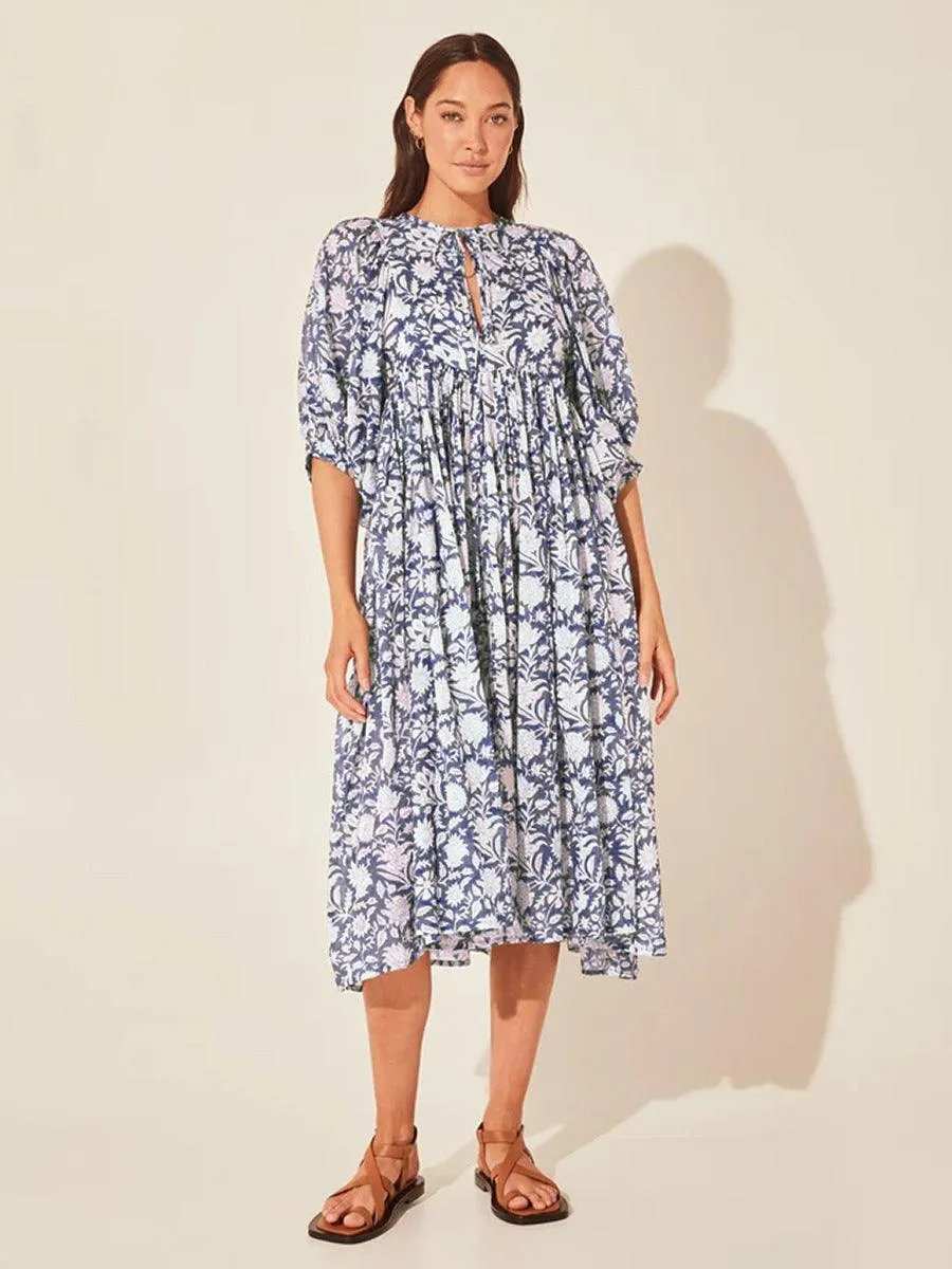Floral Tie Neck Lantern Sleeve Dress - Trendsi - Flyclothing LLC
