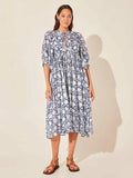 Floral Tie Neck Lantern Sleeve Dress - Trendsi - Flyclothing LLC