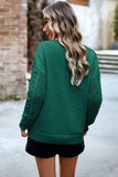 Cable-Knit Round Neck Drop Shoulder Sweater - Trendsi - Flyclothing LLC