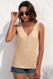 Buttoned Deep V Tank - Trendsi - Flyclothing LLC