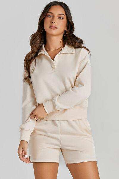 Half Button Sweatshirt and Shorts Active Set - Trendsi - Flyclothing LLC