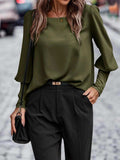 Round Neck Lantern Sleeve Blouse - Trendsi - Flyclothing LLC