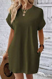 Pocketed Round Neck Short Sleeve Dress - Trendsi - Flyclothing LLC