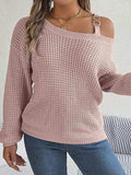 Asymmetrical Neck Long Sleeve Sweater - Trendsi - Flyclothing LLC