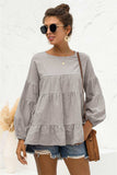 Round Neck Bubble Sleeve Tiered Blouse - Trendsi - Flyclothing LLC