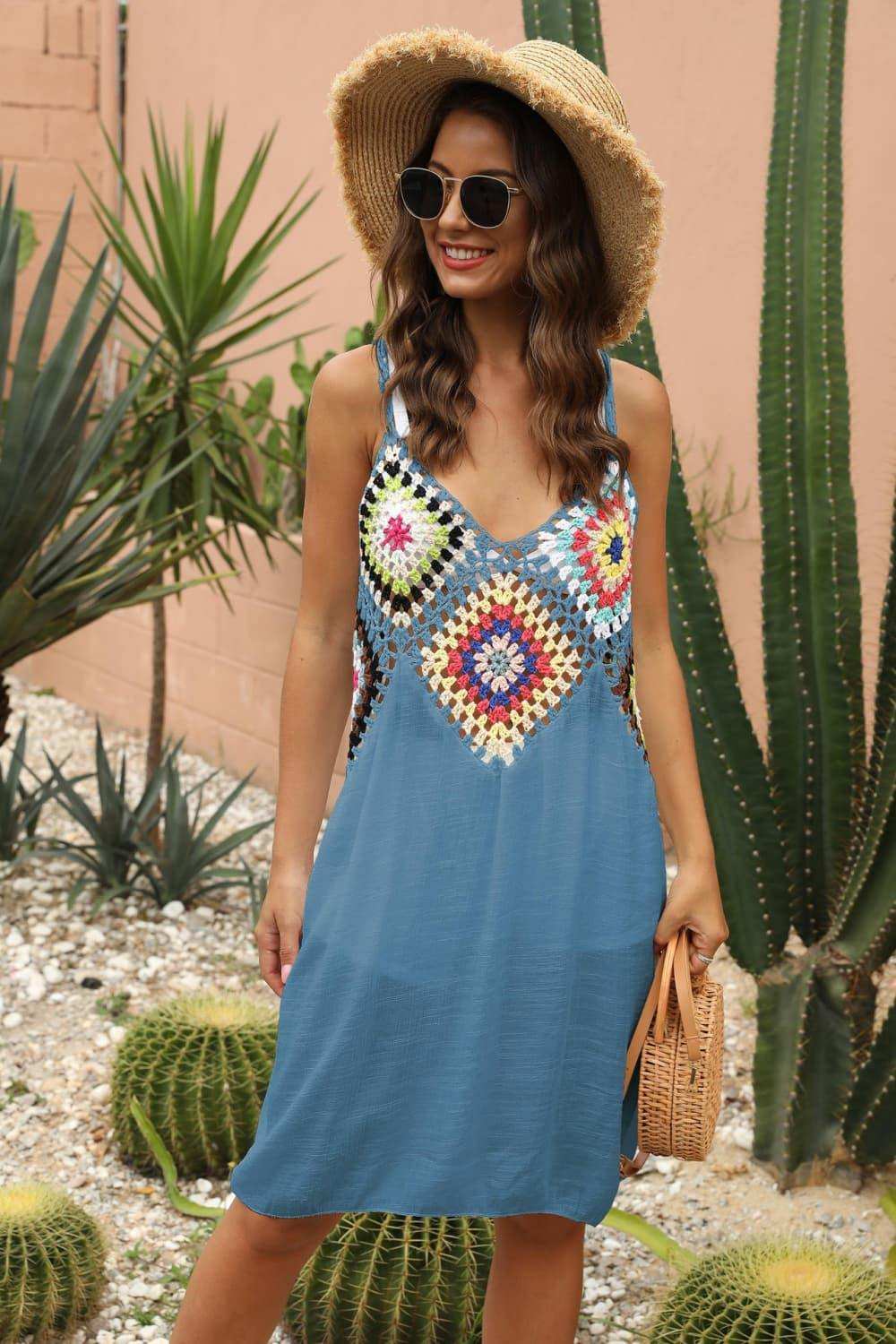 Openwork Sleeveless Embroidery Dress - Trendsi - Flyclothing LLC
