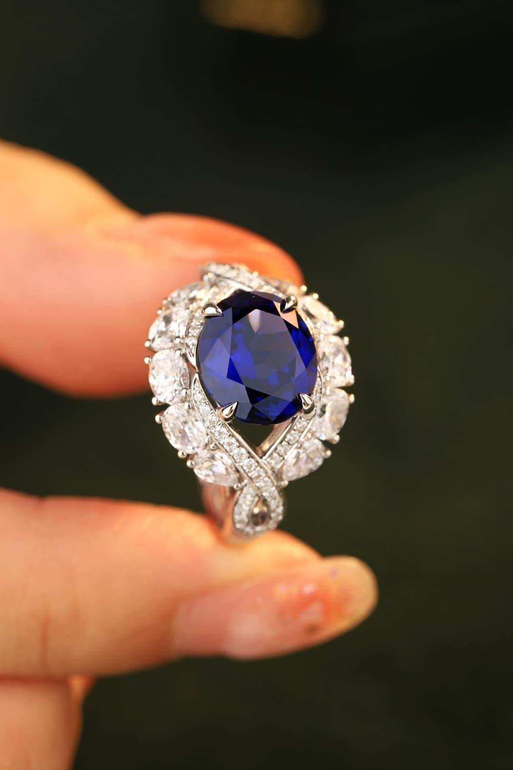 Platinum-Plated Lab-Grown Sapphire Ring - Trendsi - Flyclothing LLC