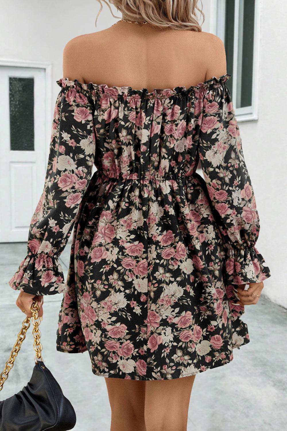 Floral Off-Shoulder Flounce Sleeve Dress - Trendsi - Flyclothing LLC